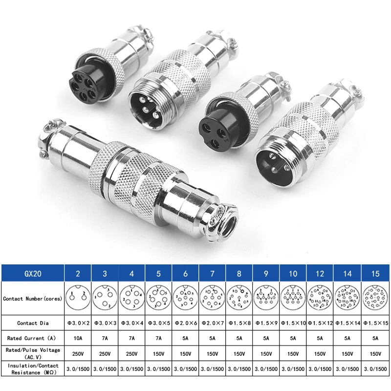 1 Set GX20 Butt Type Welding Aviation Wire Connectors Male Female Socket Plug 2-15 Pin Quick Cable Docking Connector DIY GO