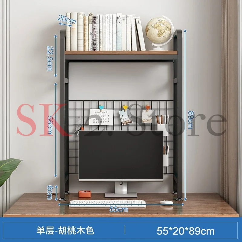 Bookshelf with grid, desk storage shelf, desktop multi-layer wrought iron shelf, computer desk, table hole board