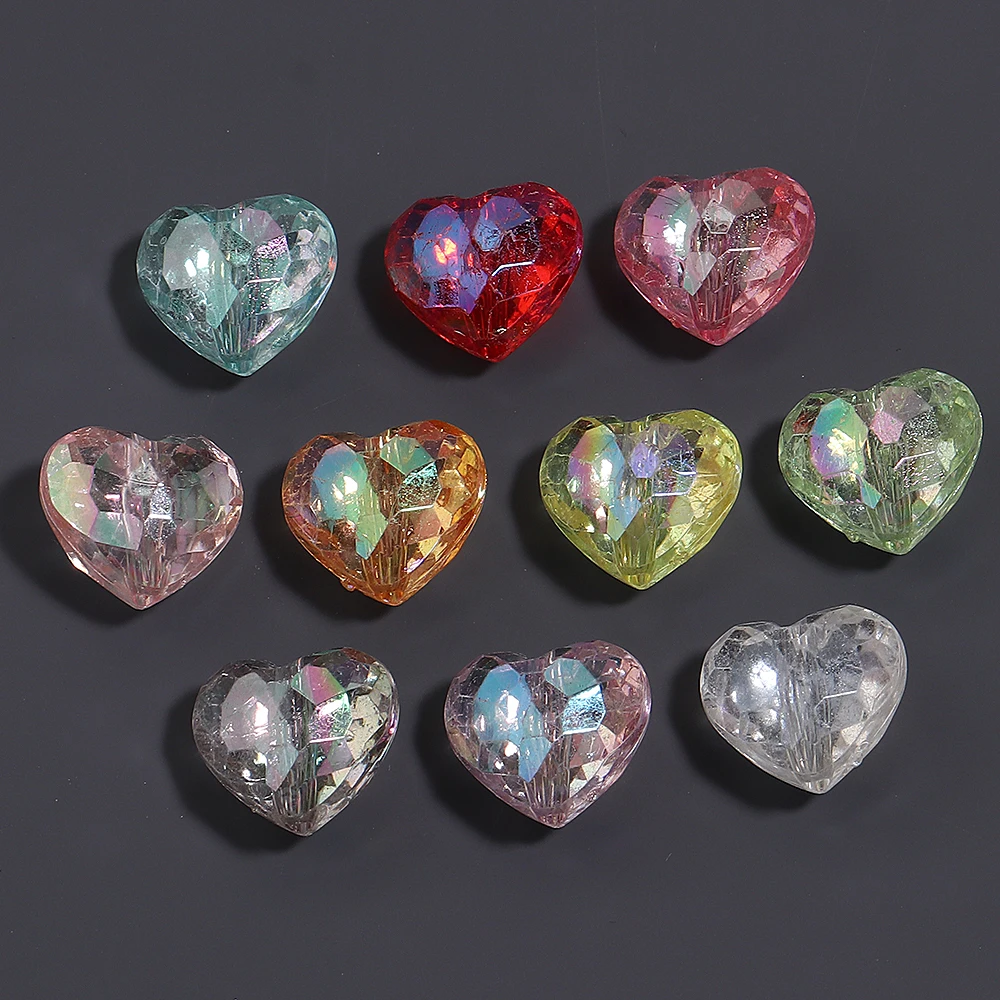 20 Stück Acryl-Herzperlen, transparent, bunt, lose Abstandshalterperlen für die Herstellung von Schmuck, Anhängern, Halsketten und Armband-Accessoires. – Detail 5