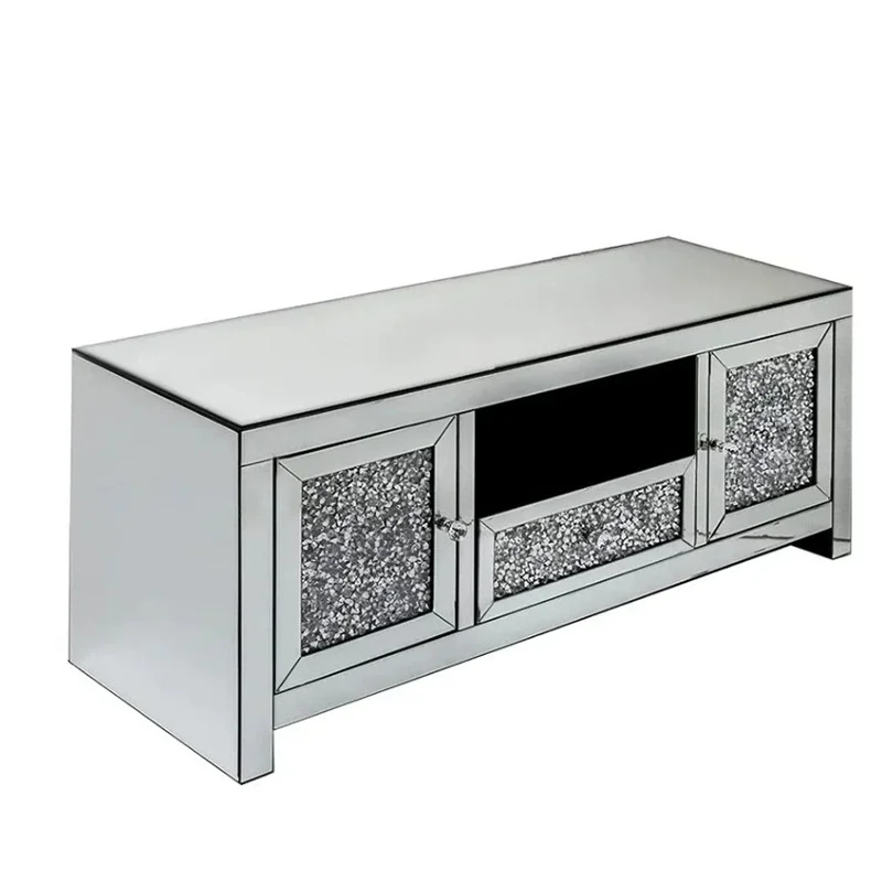 وحدة الترفيه التلفزيونية الحديثة المتطابقة الماسية المتألقة وأثاث غرفة المعيشة الخشبية مع مساحة تخزين (15-20 يومًا)