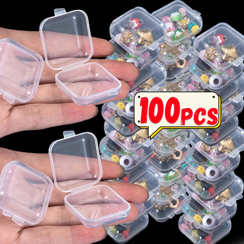 Mini Square Storage Box Transparent Plastic Flip Cover Mini Case Pill Jewelry Earring Bracelet Dustproof Portable Box Wholesale