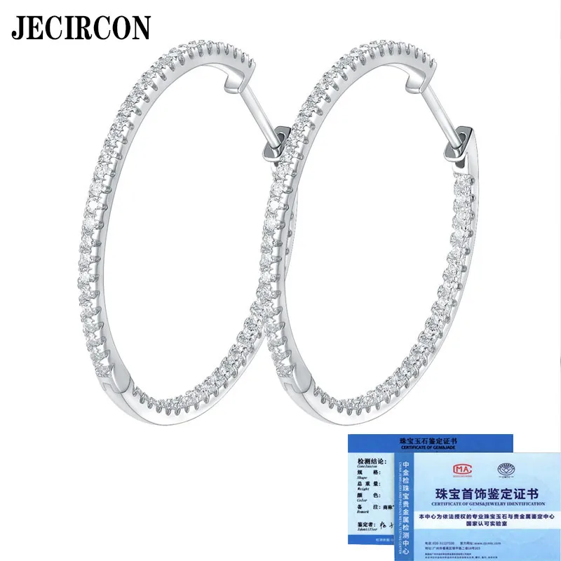 

JECIRCON S925 Sterling Silver Earrings for Women European and American High-end Circle Hoop Earrings Full of Moissanite Jewelry