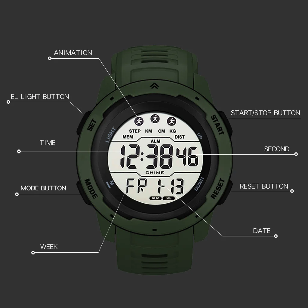 Novo relógio do esporte digital masculino mostrador luminoso relógios de pulso casual pulseira de borracha relógio de pulso à prova dwaterproof água