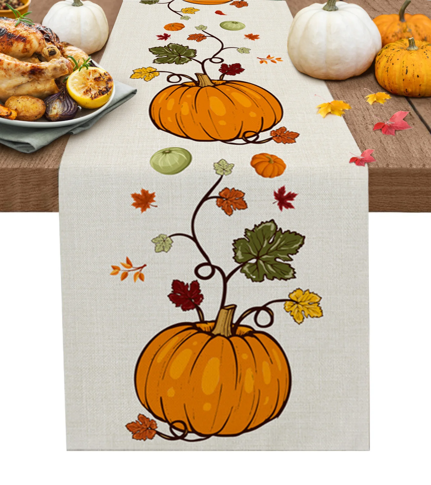 

Fall Pumpkin Maple Leaf Thanksgiving Table Runner Wedding Decoration Table Runner for Dining Table Christmas Decorations