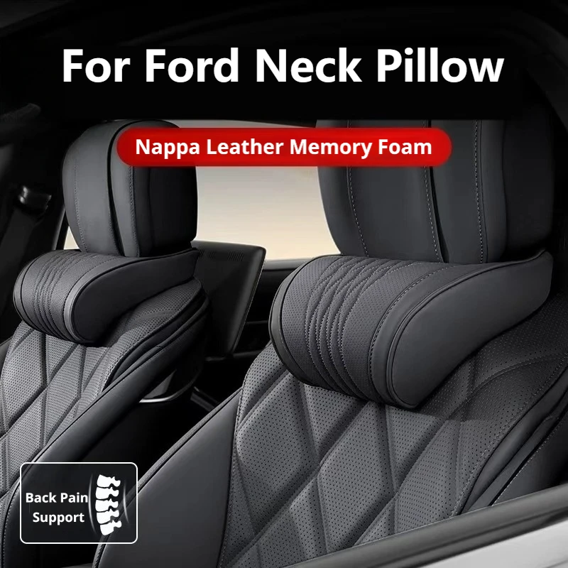Car Headrest Pillows Luxury Nappa Leather For Ford Escape Explorer Edge F-150 Bronco Ranger Mach-E Car Waist Pillow Auto Decor