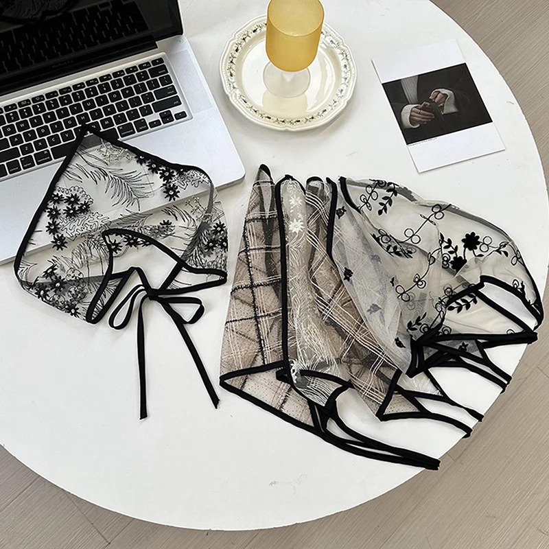 1PC Headscarf Black Lace Strap Triangle Scarf Silk Scarf Headband Women\'s Spring Summer Versatile Decoration