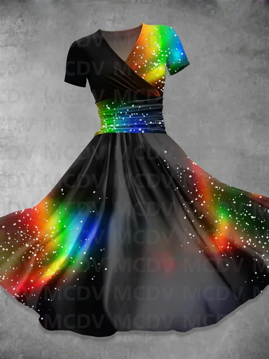 

Women's Rainbow Art Print Casual Dress Maxi Dress 3D Printed Sexy V-neck Dress Female Dresses