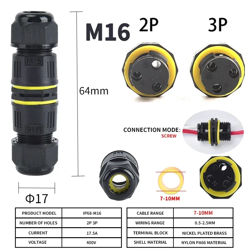 IP68 waterdichte aansluitdoos voor buiten, elektrische kabelconnector, eenvoudig te installeren, M16 M20 M25 voor Ø3,5-14 mm draadbereik 2-weg