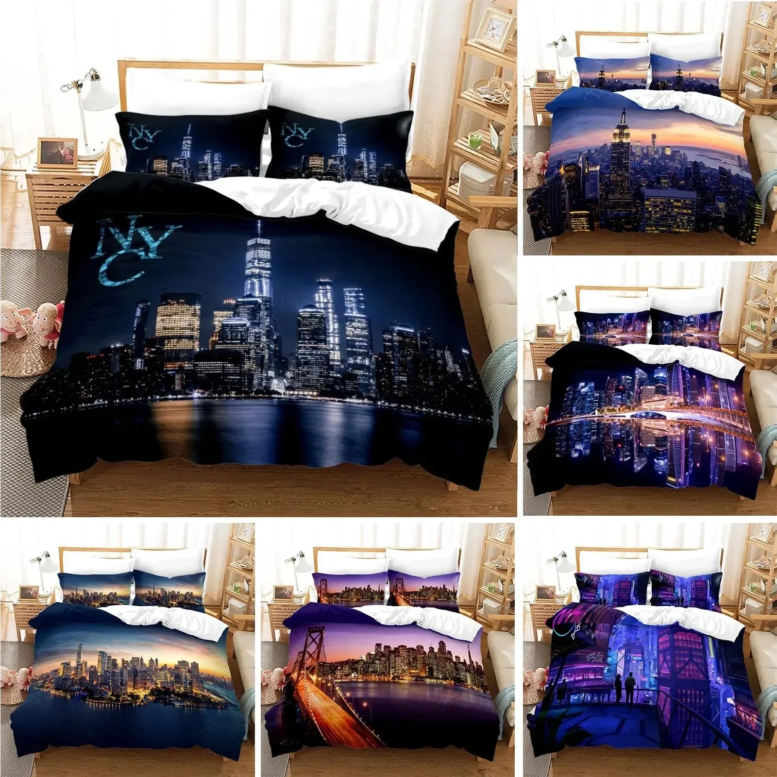 New York City Night View Bedding Set Queen King Size Comforter Cover  Duvet Cover Pillowcase Set Soft Home Textile Bedclothes