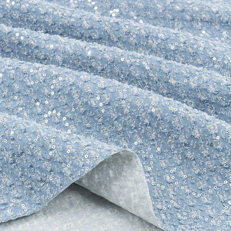 Sequined embroidered washed denim fabric thick fabric sewn coat vest pants casual set diy hat bag fabrics for sewing - Image 4