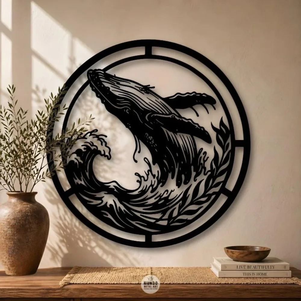 CIFBUY Metal Wall Art Humpback Whale Wall Decor 3D Ocean Wave Wall Sculpture Nautical Coastal Home Room Decor