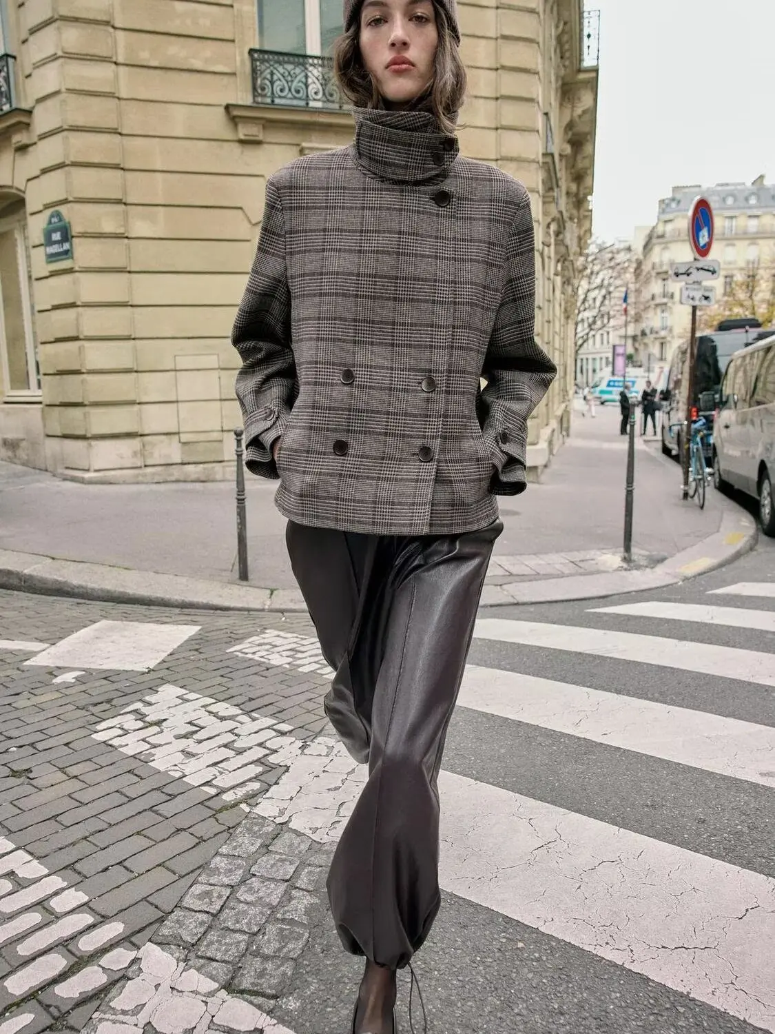 2022 Winter Nieuwe Sle Dames Lange Sve Opstaande Kraag Plaid Double Breasted Jaet Pendelen Faion Loose Fit Polyestervezel