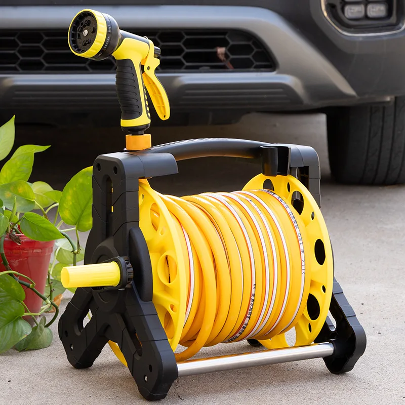 PVC Water Hose Pipe Reel Portable Garden Hose Reel Heavy Duty Cart with Cart for Car Wash Garden Irrigation Pipe Plant Flowers