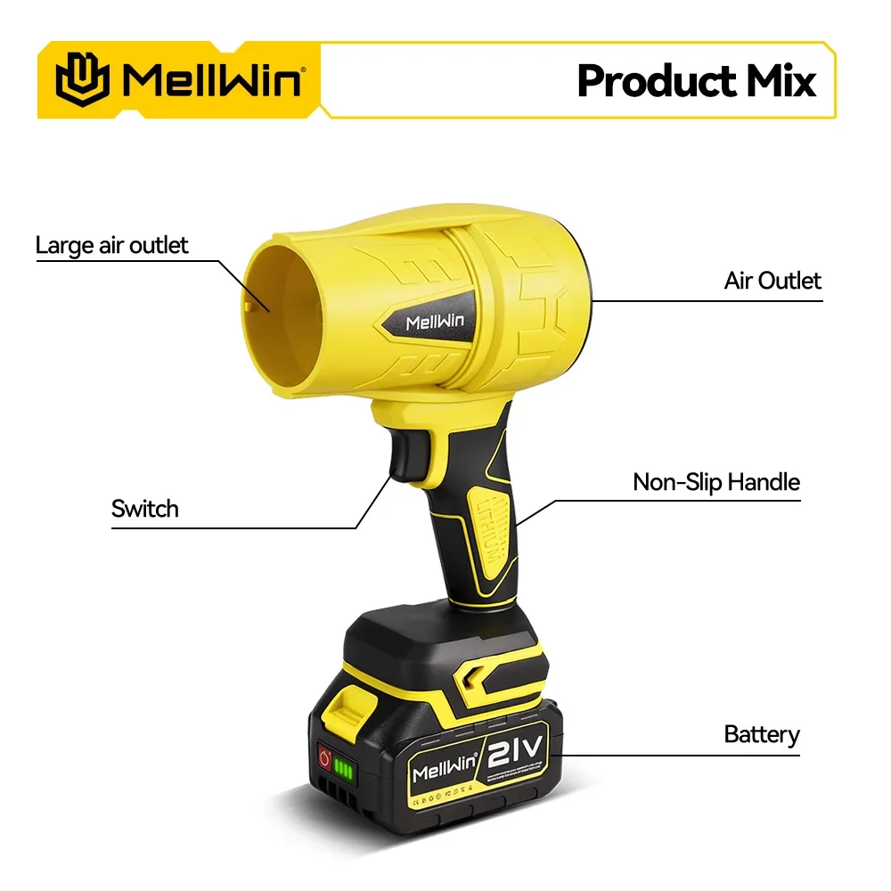 MELLWIN 300000RPM Bürstenloser Elektrischer Turbo-Jet-Lüfter Handgehaltener Laubbläser Staubreiniger für Makita 18V Akku – Detail 5