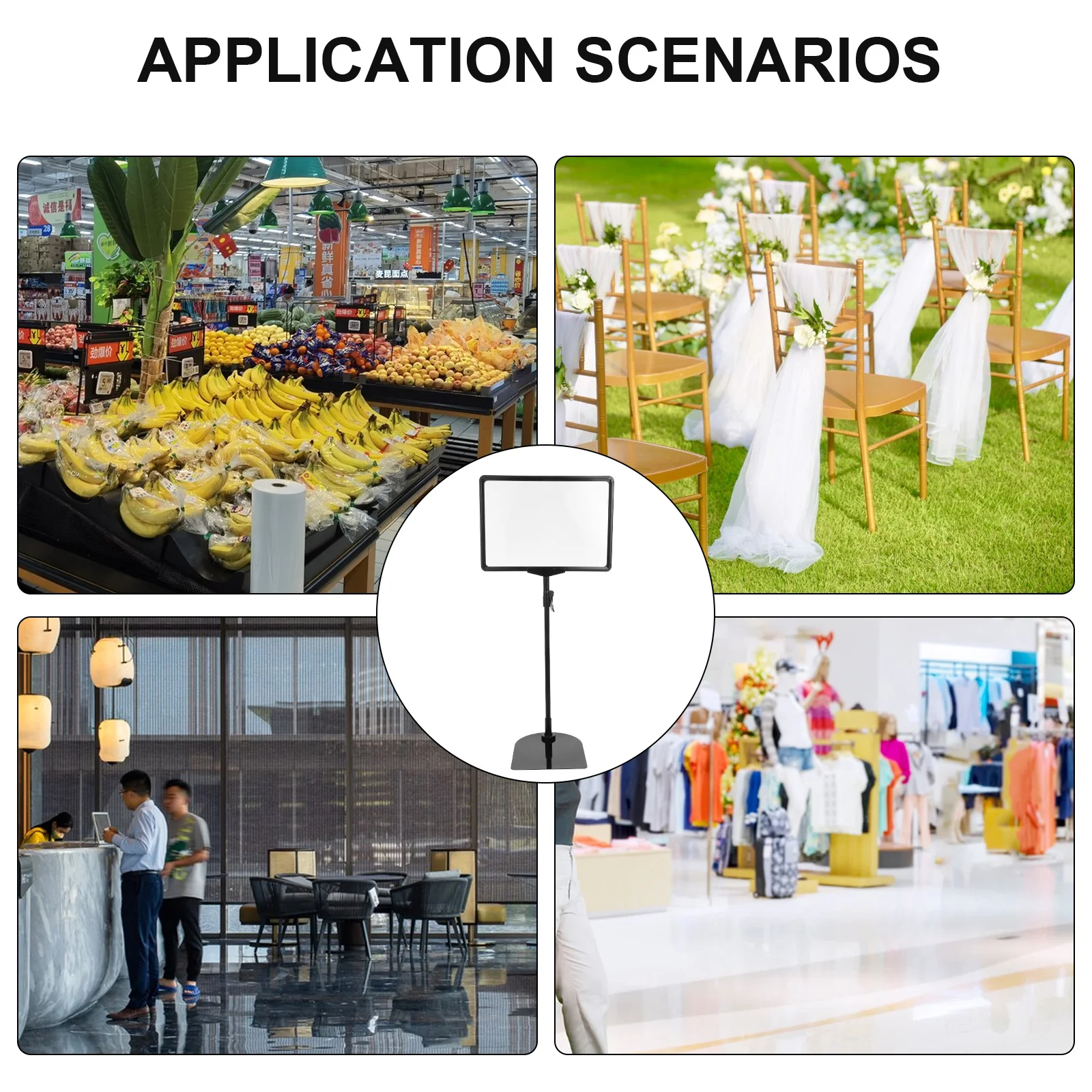 Schwarzer Poster-Schilderhalter, Bodendisplay-Rack, verstellbarer Posterhalter, Kunststoff-Design, einfache Installation