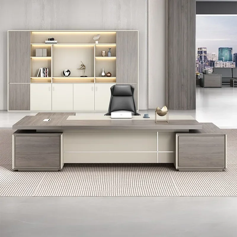 

Modern President Manager Supervisor Table Single Office Furniture L Shaped Computer Desks With Drawers And Chair﻿﻿ Luxury Boss