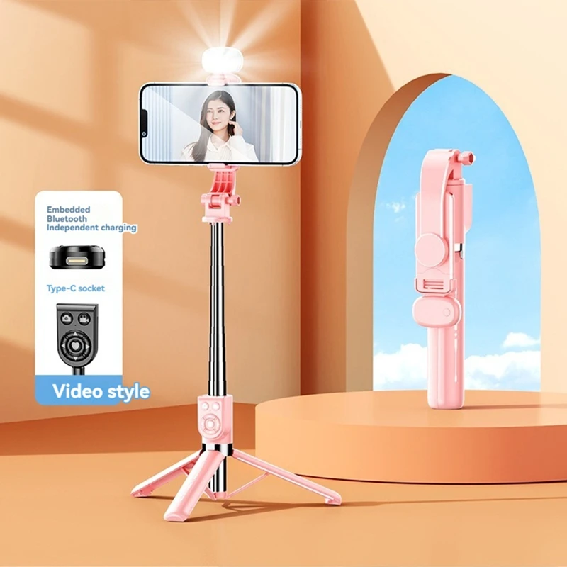 Беспроводная палка для селфи, штатив с подсветкой, выдвижной штатив с дистанционным управлением Bluetooth для записи видео мобильного телефона