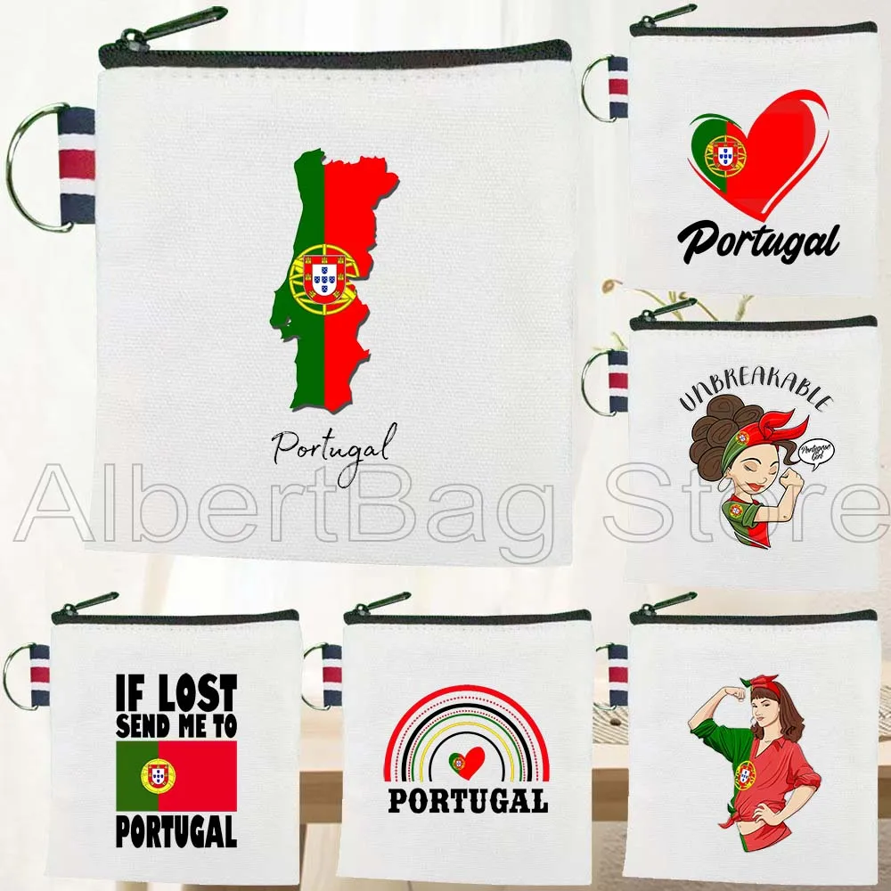

Lisbon Portugal Map Flag Portugese Girl Canvas Coin Purse Bag Small Square Key Storage Card Bag Cartoon Coin Bag Wallet Zipper