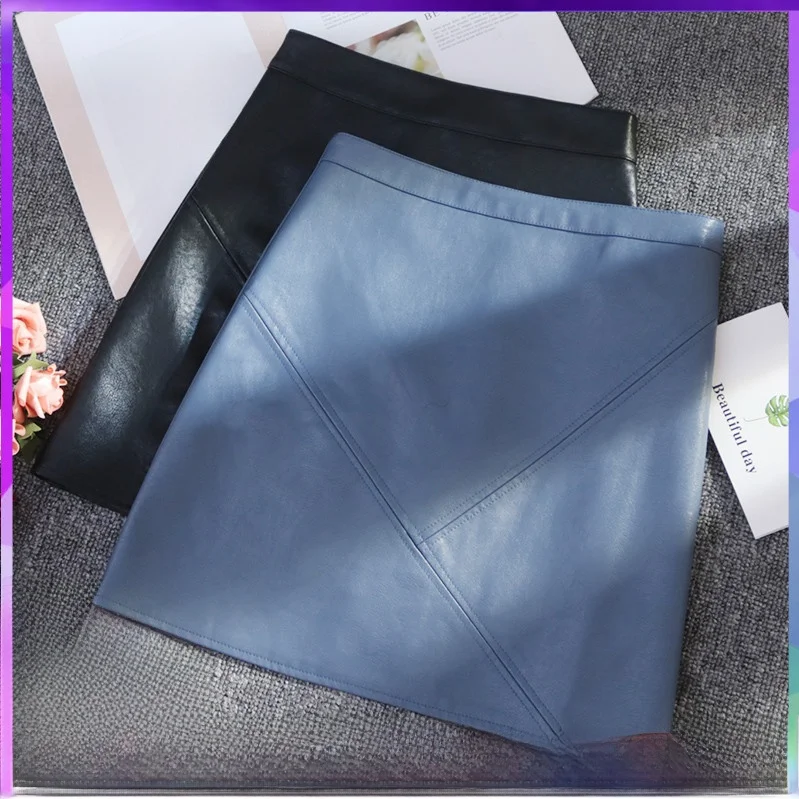 

eepskin Leather Skirt High Waist A-Line Women's Skirts Simple Sle Autumn Winter New Arrival Faionable ort Skirts