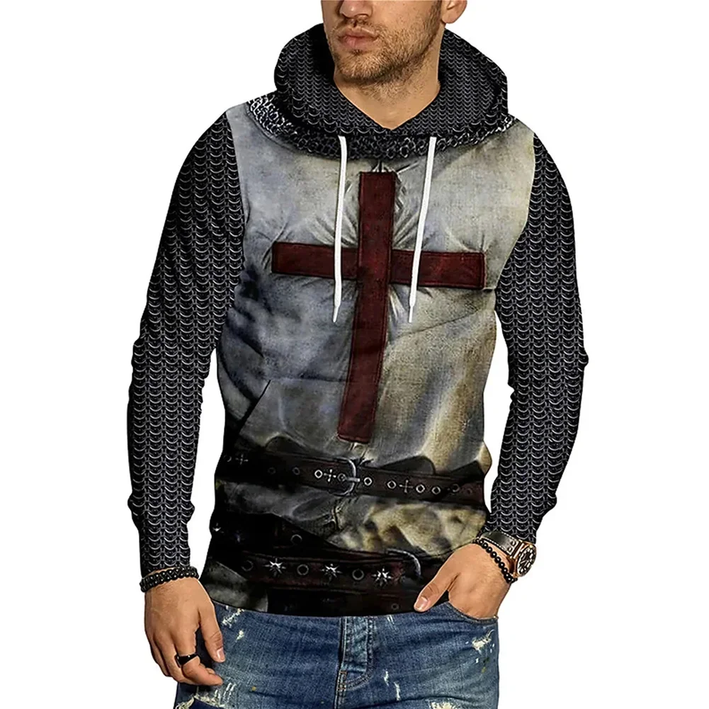 Sudadera con capucha de fantasía de caballero templario Medieval para adultos, disfraz de Orden Templaria Retro, Sudadera con capucha estampada, Jersey