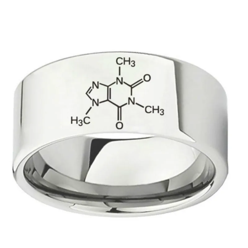 Fashion Gothic Laser customization Caffeine Molecule Chemistry Structure Chemical Formula Stainless Steel Ring Science Jewelry