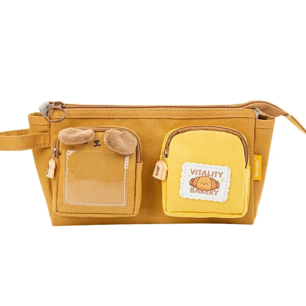 

Large Capacity Cartoon Canvas Pen Bag PVC Strawberry Cheese Cute Bear Pencil Pouch Pudding Puppy Yellow Stationery Storage Bag