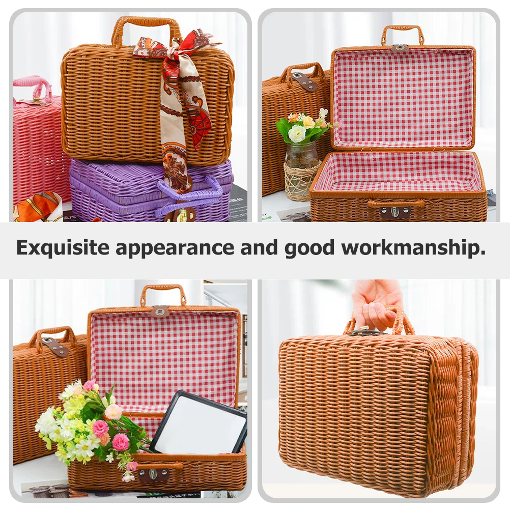 

Retro Handwoven Suitcase Cardigan Color 35x24x12cm Woven Storage Box Vintage Decorative Basket Practical Portable