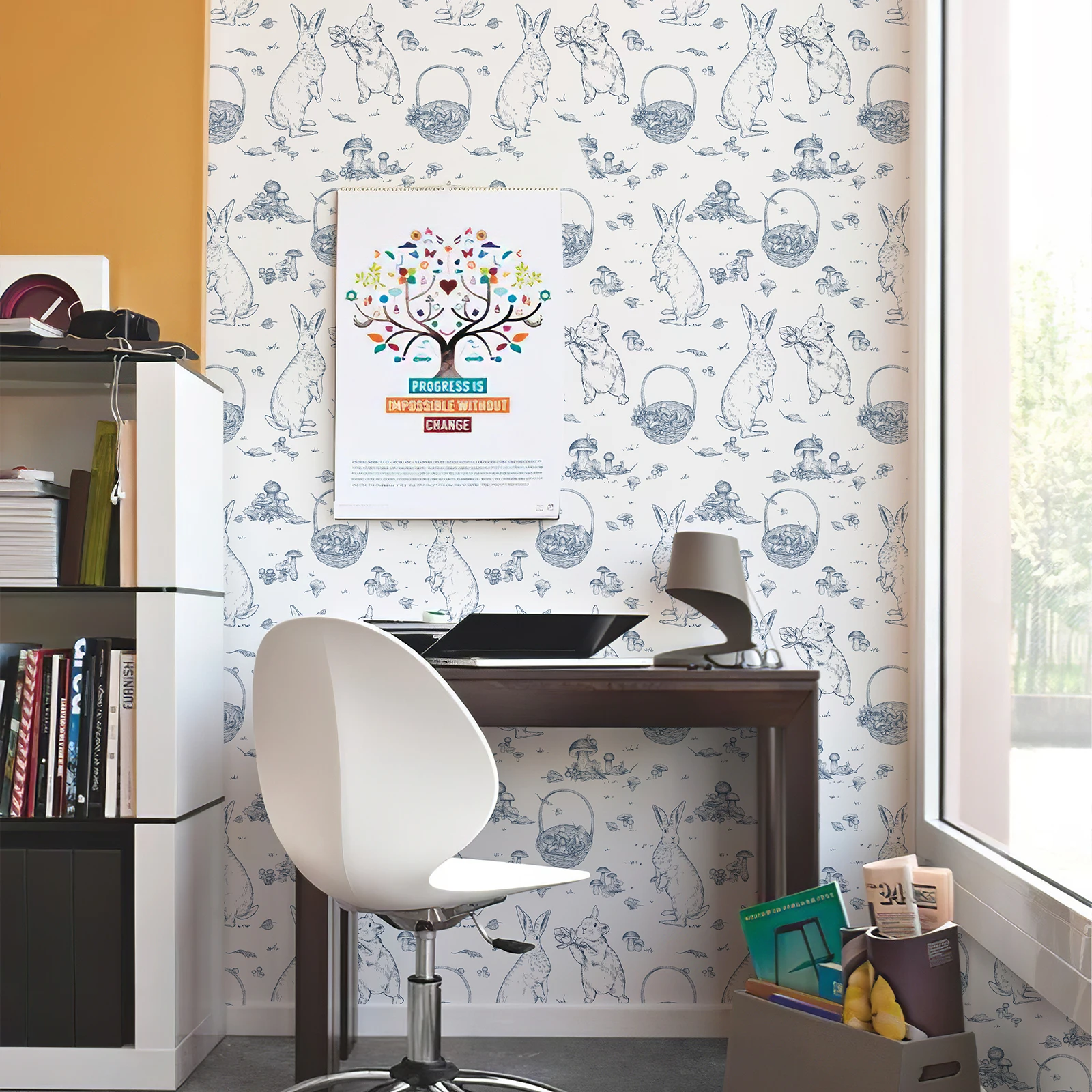 Easter Blue Bunny Wallpaper Peel And Stick Vinyl Rabbit Wall Stickers Chic Fresh Sketch Self Adhesive Cabinet Stickers
