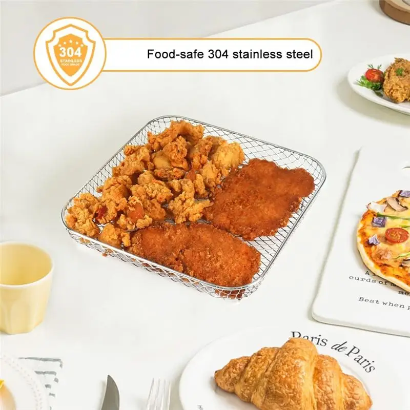 ABVI-Air Fryer Racks, Square Three Layers Stacking Stainless Steel Rack, Hot Air Fryer Accessories, Air Fryer Accessories
