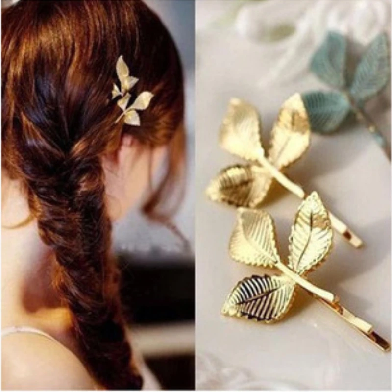 Woman Bride Metal Leaf Hair Clips for Women Pearl Hairpins Beauty Olive Branch Golden Barrettes Korean Hair Styling Accessories