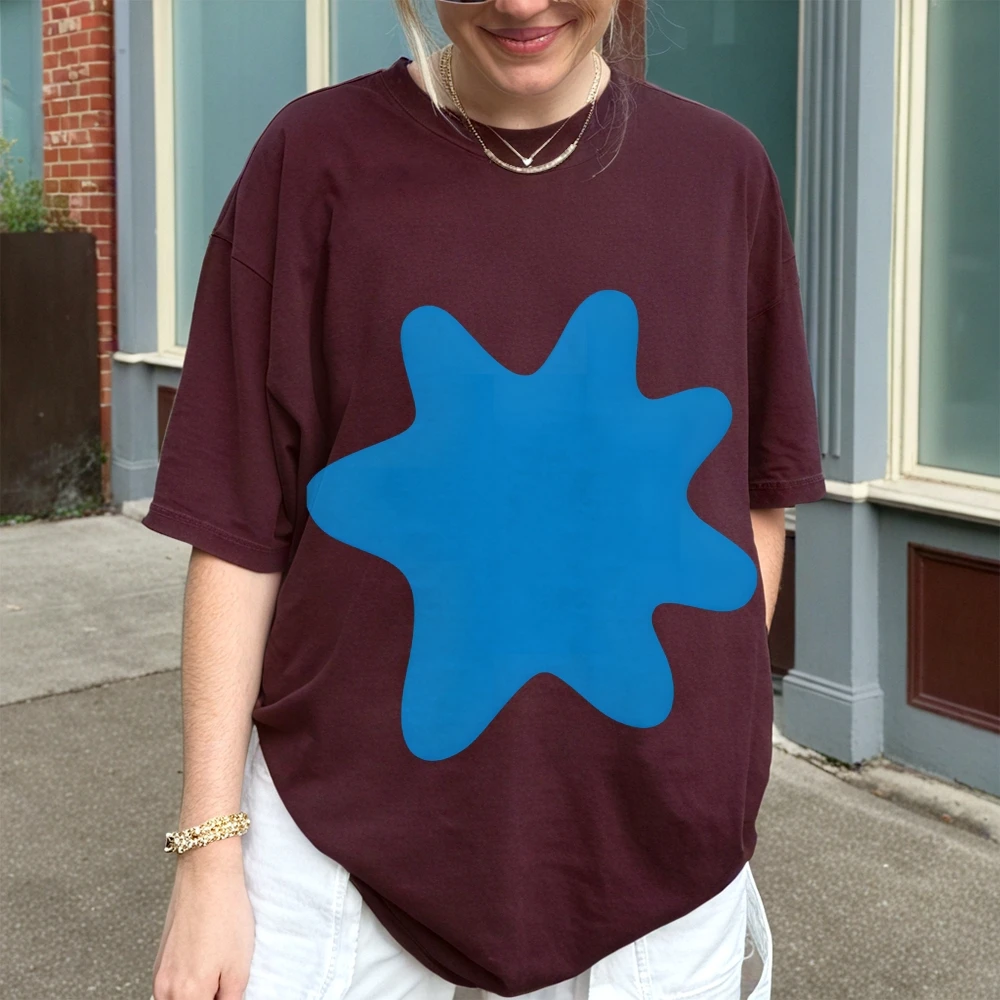 

Новая женская футболка большого размера Blue Doodle Y2k - высококачественный хлопковый летний топ Urban Art, свободная посадка в стиле Y2k, женская одежда
