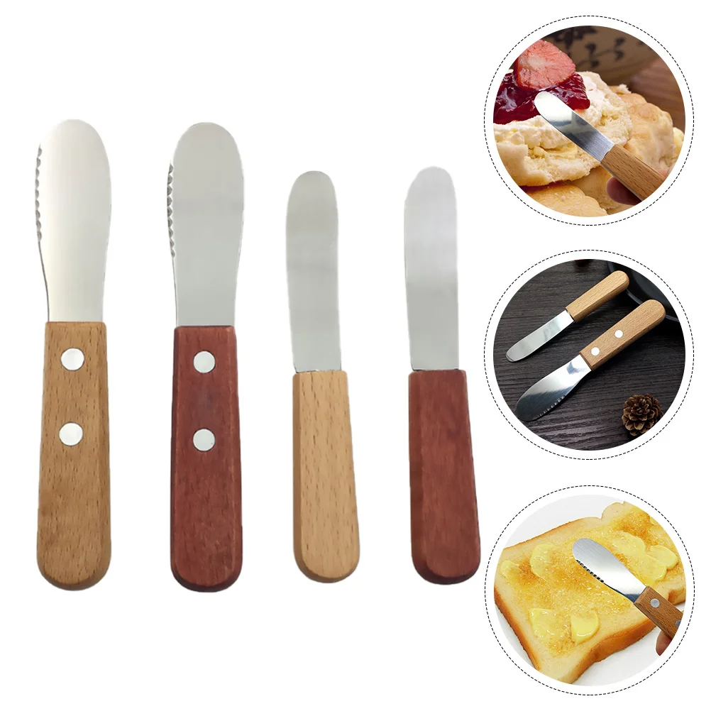 

4 Pcs Butter Knife Cheese Knives Wooden Handle Scraper Baking Cake Kitchen Supplies