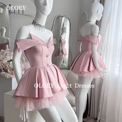 OLOEY Sexy Pink Off Shoulder Short Prom Cocktail Dresses Customized Pleats Crystal Mini Wedding Party Gowns Women 2025 Zipper
