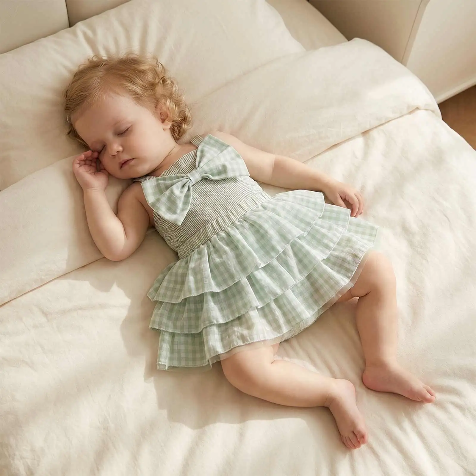 

Sweet Baby Girl Summer Outfit Sleeveless Romper Tulle Mesh Tiered Skirt Set Newborn Baby Lovely Clothes Set