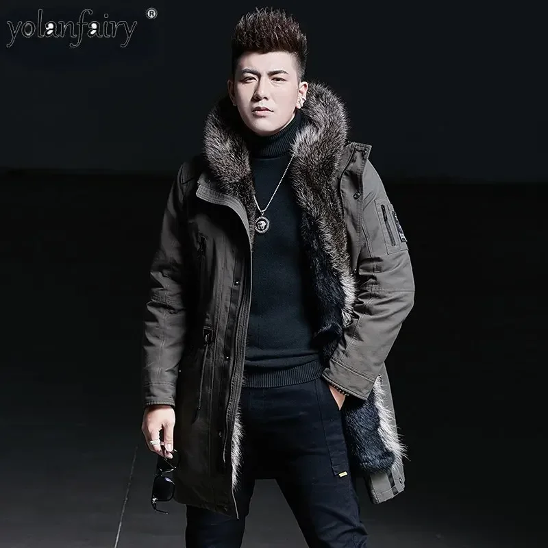 Mink Real Fur Coat Men Winter Jacket Men's Parkas Fur Parka Male Medium Long Whole Mink Fur Hooded Fur Coat Mens Fur Jackets FCY