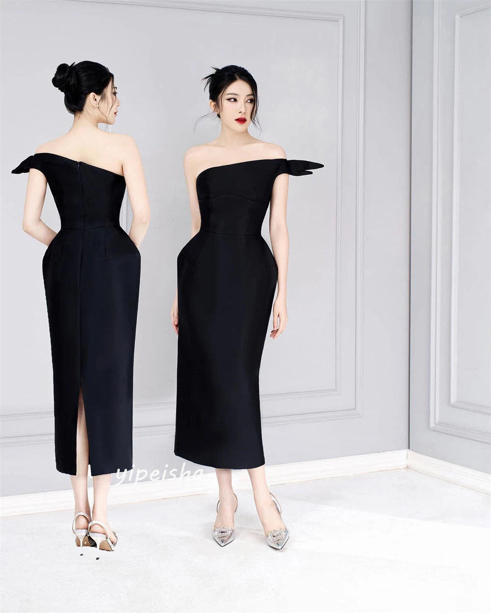 Jiayigong-Simples Estilo Moderno Vestidos Formais, Strapless A-Line, tornozelo-comprimento cetim, sob medida Ocasião