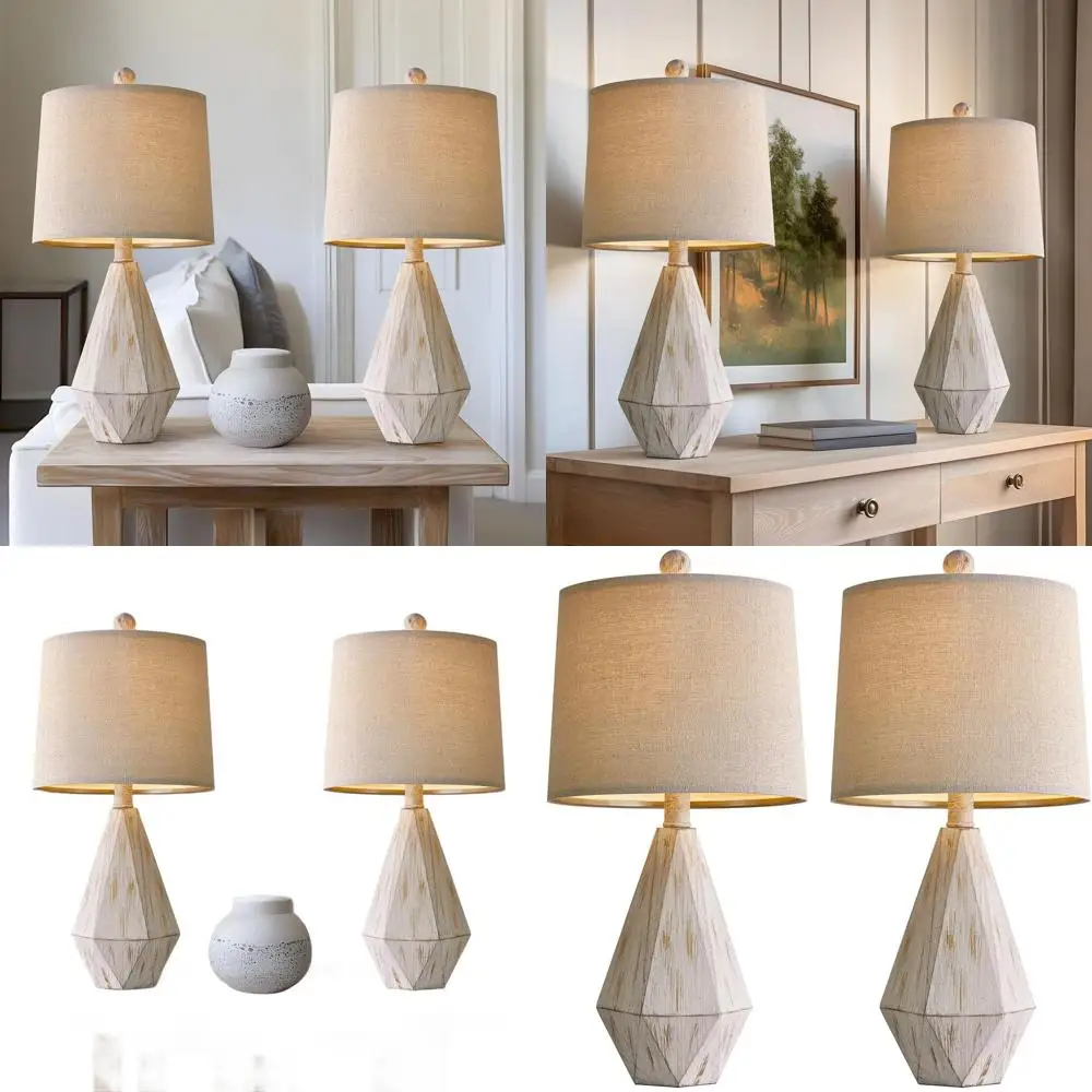 

Rustic 20.25 Table Lamp Set of 2 for Bedroom, Living Room, Vintage Nightstands, Kids' Rooms, and Small Spaces with Linen Shades