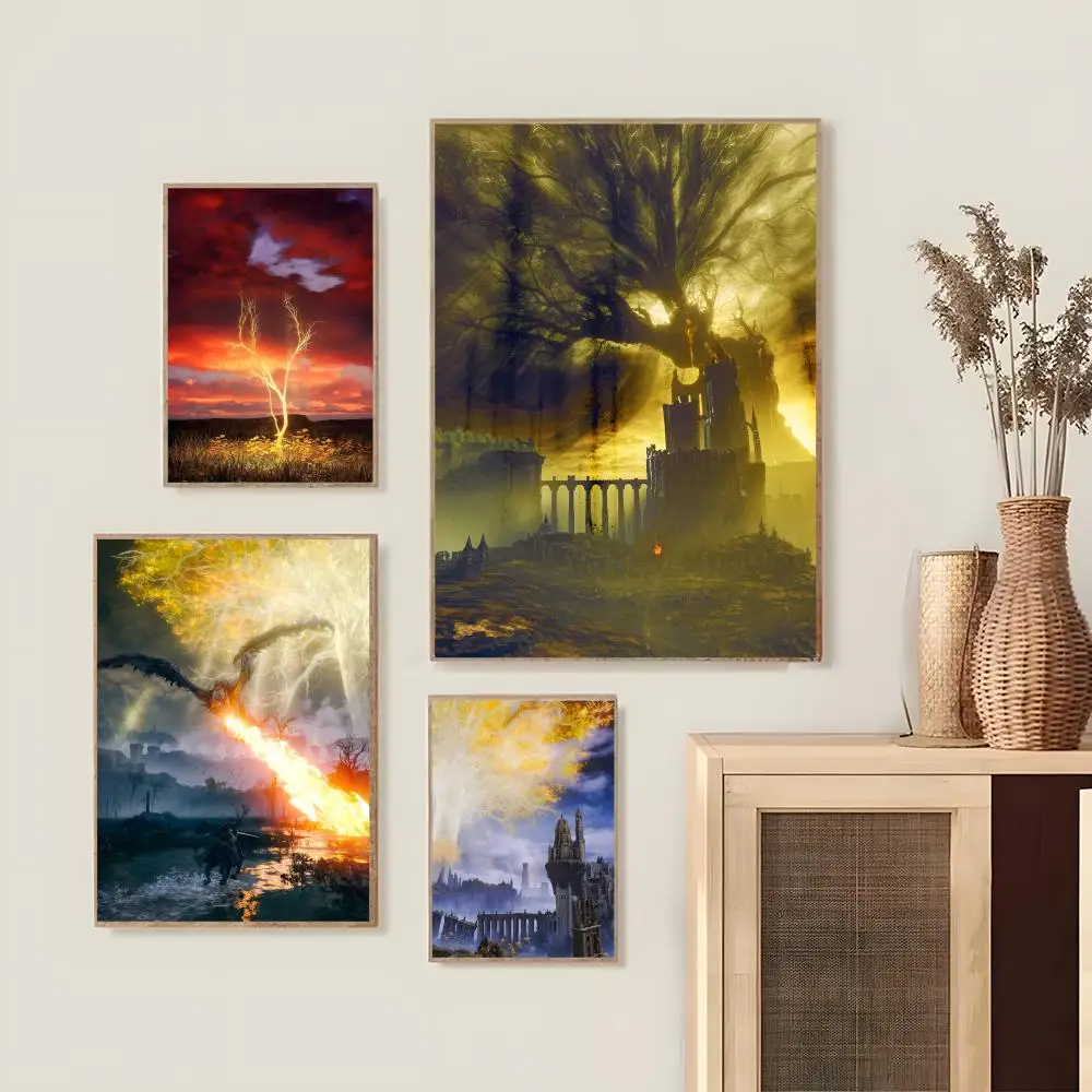 Póster de juego E-e-Eldens r-Ring, dormitorio, sala de estar, estudio y más allá, decoración autoadhesiva + regalo perfecto