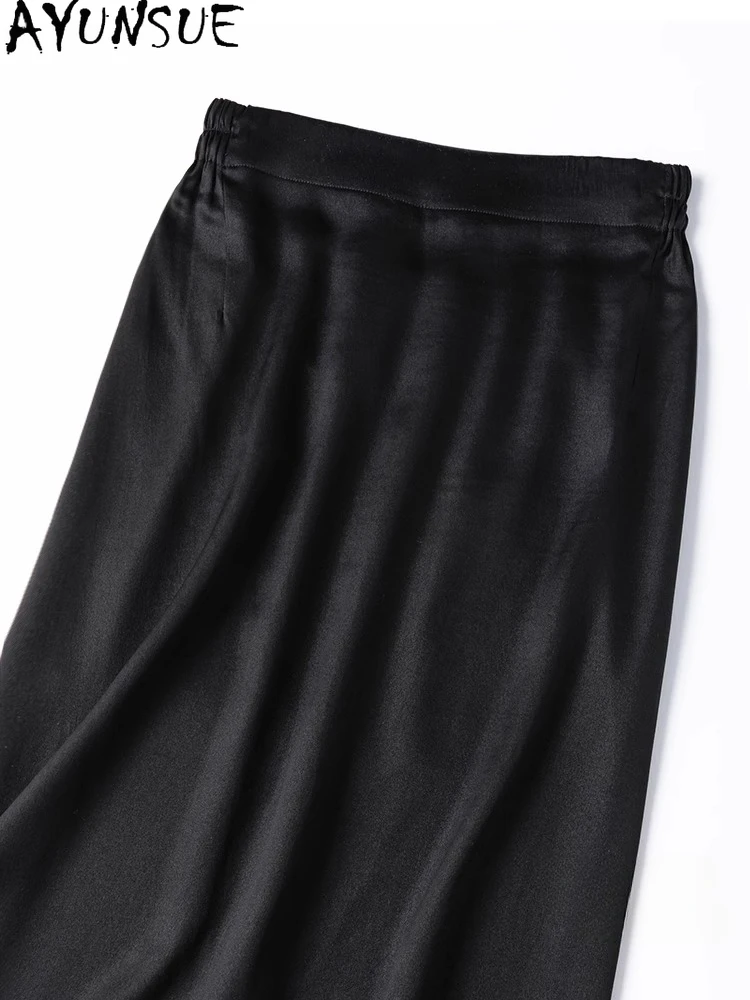 Ayunsue 100% saia de seda amoreira mulher cintura elástica saias longas para roupas femininas de alta qualidade saias de verão 2025