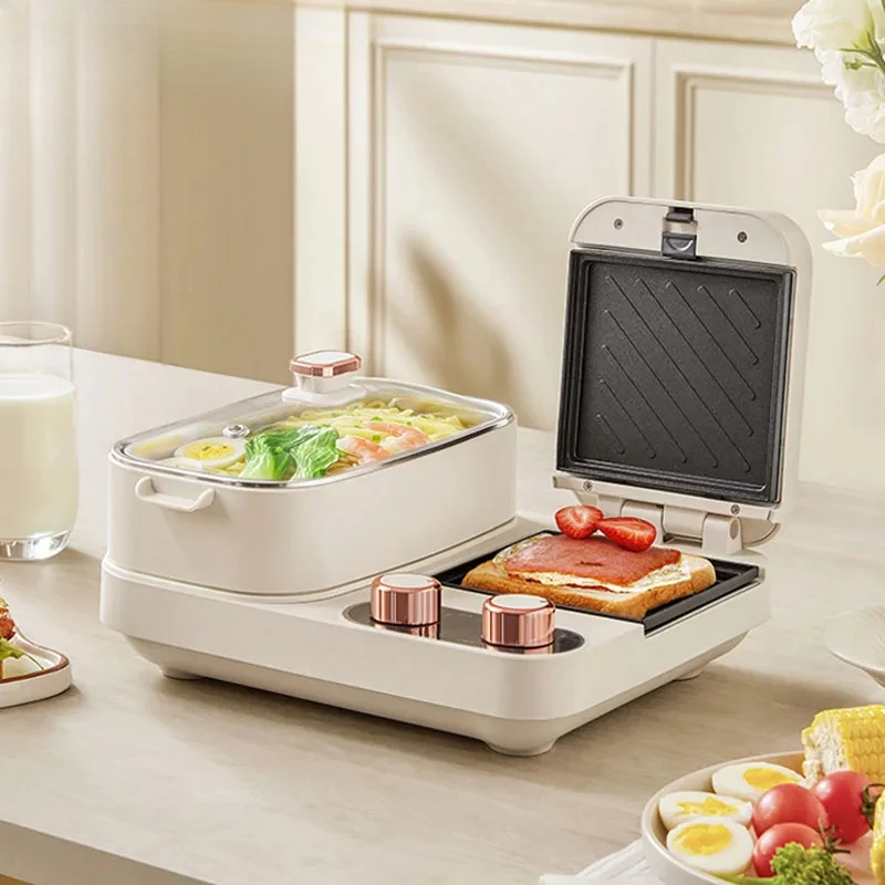 Electric 3-in-1 Home Breakfast Maker, Sandwiches, Fried Eggs, Hot Pot, Food Steamer