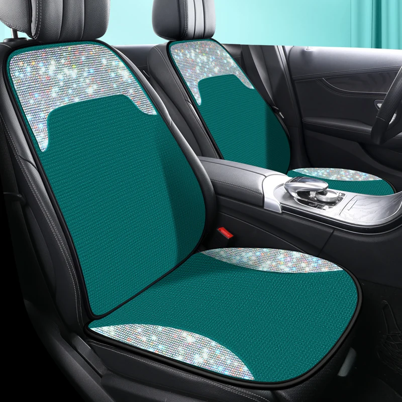 Luxury Diamond Shiny Ice Silk Car Seat Cover for Women Universal Fashion Breathable Auto Cushion Ladies Car Interior Accessories 2