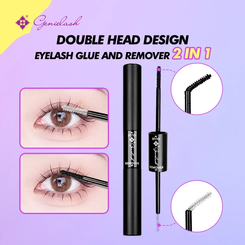 Genielash 2 in 1 Eyelash Glue and Remover Dual-Ended Eyelash Glue for DIY Cluster Eyelashes Long Lasting Waterproof Spiral Brush