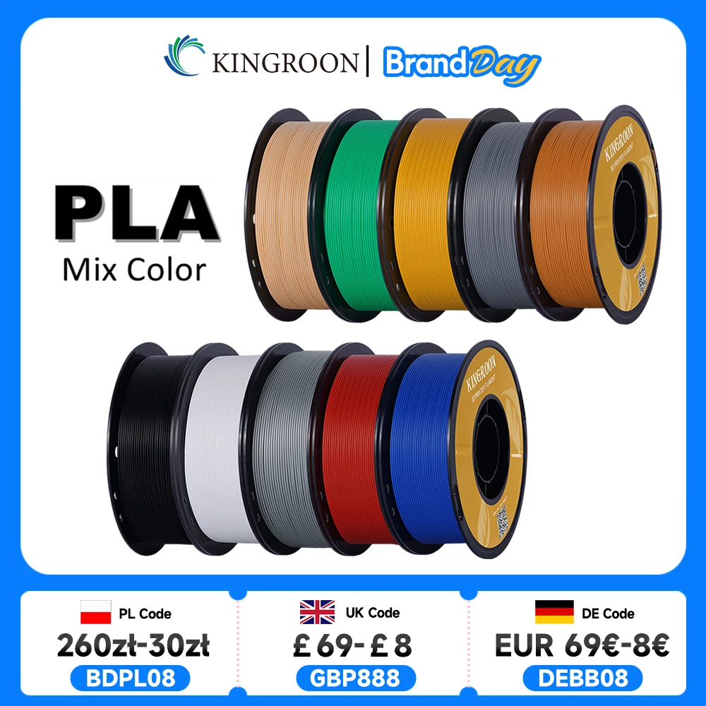 KINGROON PLA Filament 1.75mm 5/10KG pla Plastic For 3D Printer, Standard 1kg/roll 3D Printing Filaments Mix Color Local Shipping