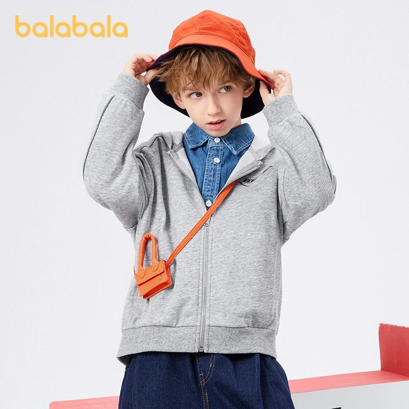 

Balabala Toddler 2023 Boy Coat Autumn New Hooded Mid-Length Trendy Comfortable Stitching Jacket