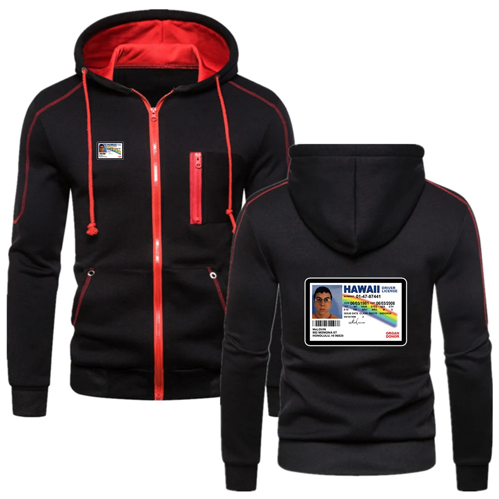 2025 مضحك ماكلوفين ID الطباعة الربيع والخريف جديد الرجال بلون هوديي سترة سحاب أكمام طويلة ملابس الشارع الشهير