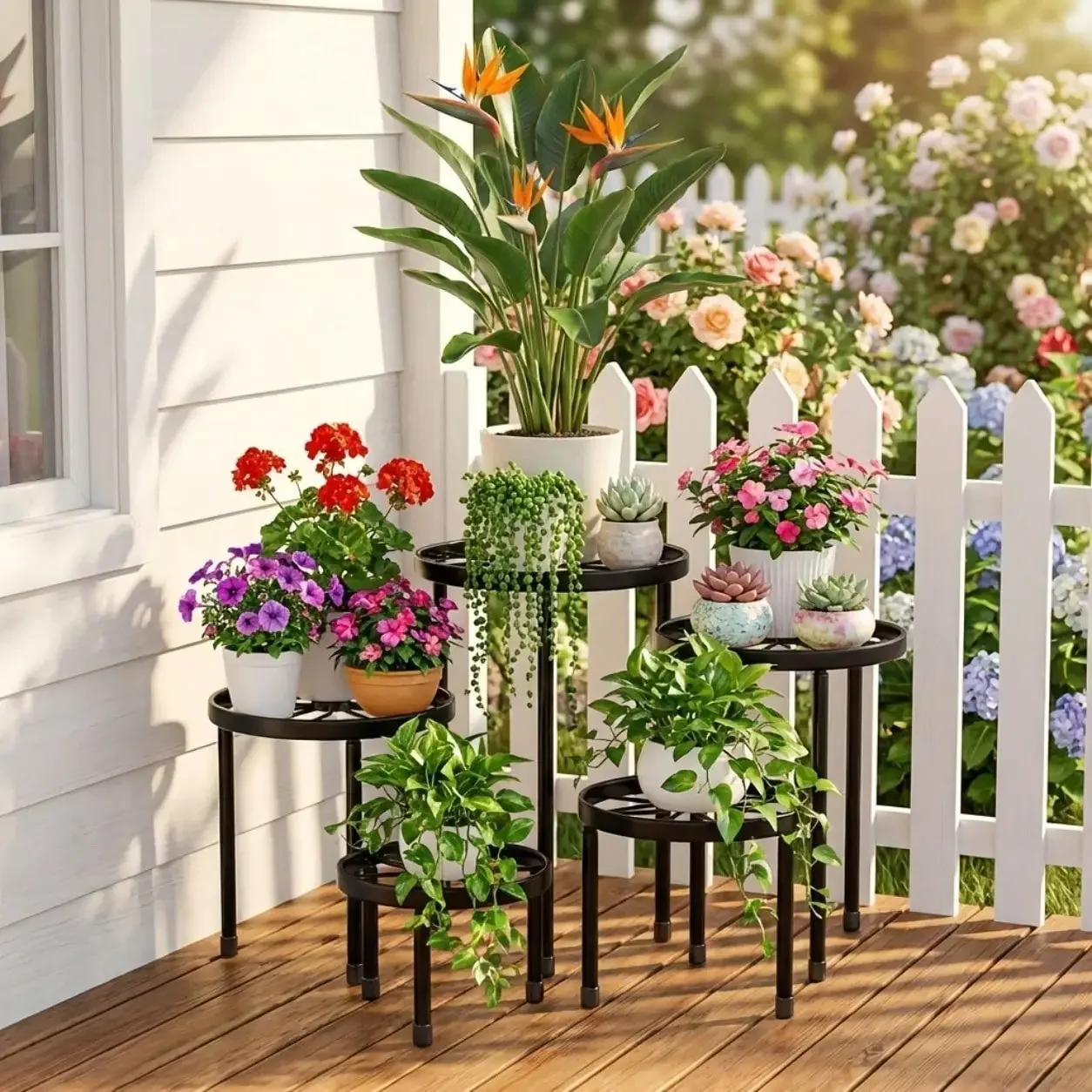 5-Piece Heavy-Duty Thickened Metal Plant Stand Set, Rustproof Coated Iron Multi-Pot Layered Plant Support Rack, Stable Anti-Tip Structure For Multiple Flower Pots, Versatile Multifunctional Storage Holder Suitable For Indoor Living Room Bedroom WindoGarde