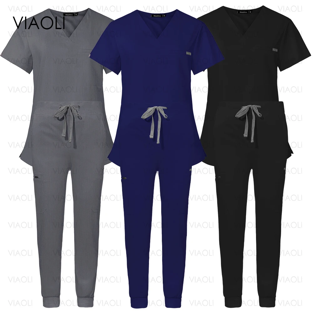 

Medical Uniforms Elastic Scrubs Set Women Men Hospital Surgical Uniform Doctors Clothes Nurse Work Top Pants Nursing Accessories