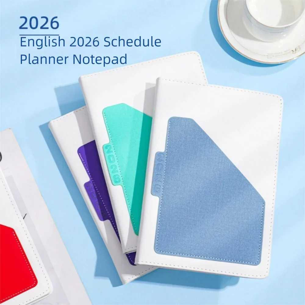 English 2026 Schedule Planner Notepad 12 Months Wear-resistant 365 Days Efficiency Notebook Thick Paper Bookmark