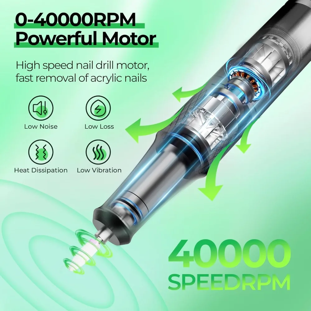 Kit Professionale per Unghie Elettrico con Display LCD, 40000 RPM per Unghie in Acrilico e Gel, Manicure e Pedicure a Casa o in Salone