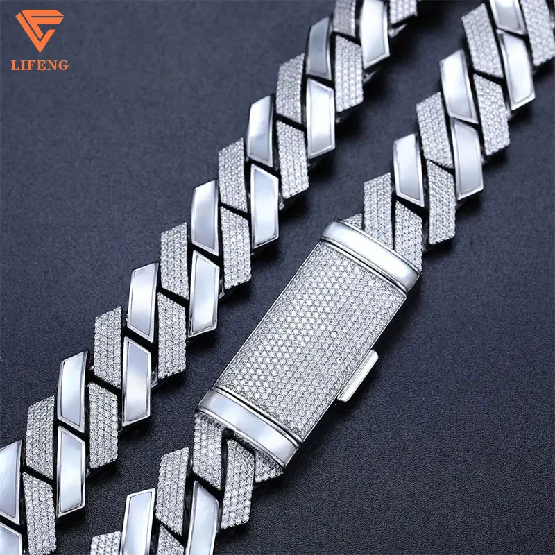 Custom  Clasp Service Hip Hop Jewelry 18mm 925 Sterling Silver VVS Moissanite Iced Out Cuban Link Chain